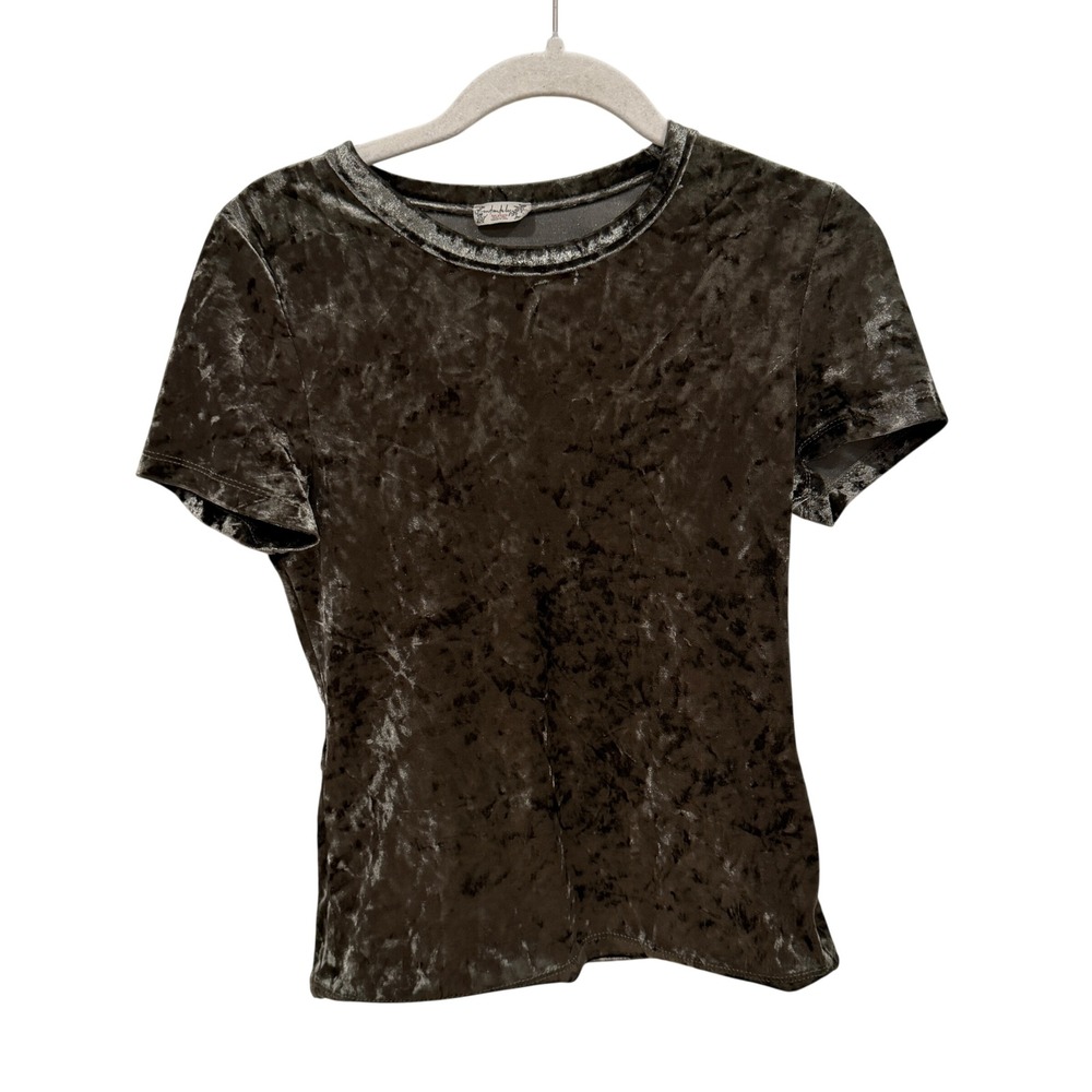 Intimately Free People Crushed Velvet T-Shirt Olive Green Short Sleeve Medium